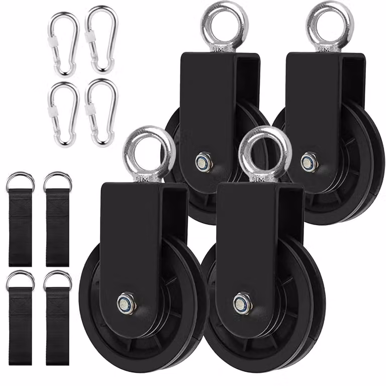 Set di bobine per cavi, 4 pezzi, diametro 90 mm, rotazione a 360°, con gancio a U