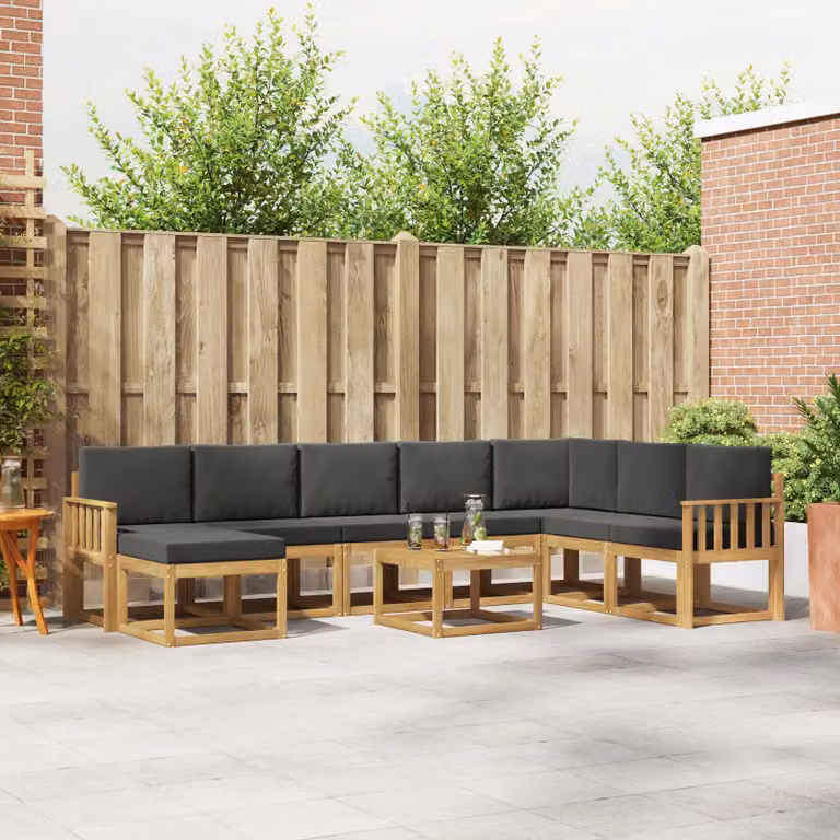 vidaXL Set di divani da esterno 9 pz in legno di acacia con cuscini Bianco e Antracite