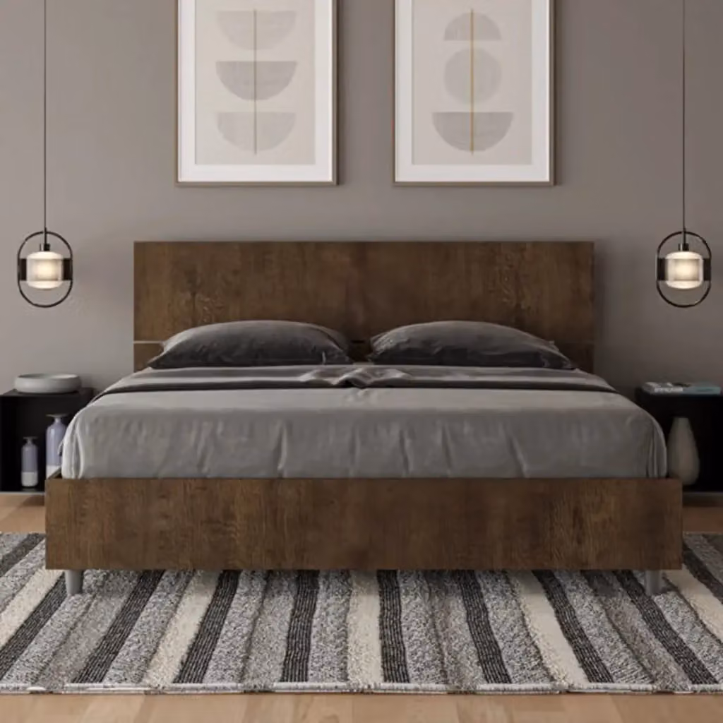 Letto matrimoniale Ityhome in legno color noce con stile minimalista L/P/H: 160 x 200 x 101 cm – 2