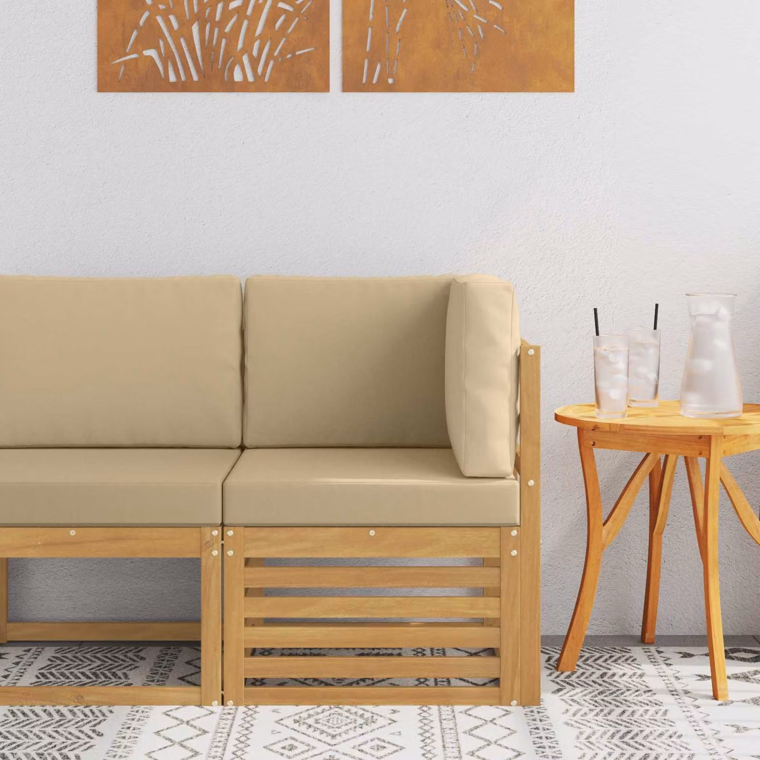 vidaXL Divano Angolare da Esterno in Legno di Acacia con Cuscini, Bianco, Beige o Marrone