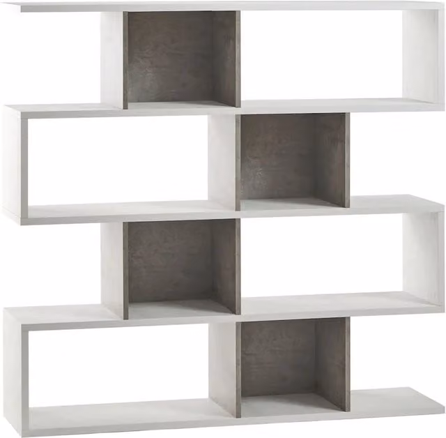 Libreria modulare 4 piani 150x37x144H cm in kit colore Ossido Bianco e Cemento