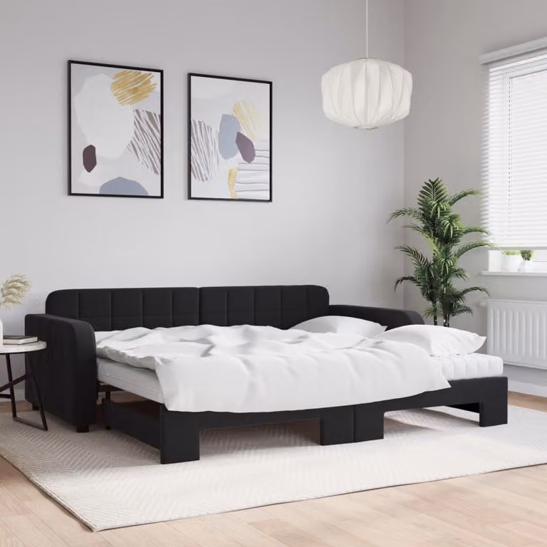 vidaXL Divano Letto Estraibile in Velluto Nero con Materasso L/P/H: 90 x 190 cm