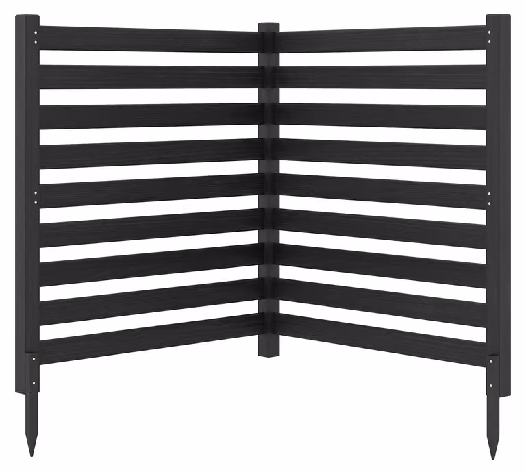 COSTWAY Recinzione da giardino in 2 pezzi, recinzione 98x107 cm con 3 pali in legno, recinzione frangivista in legno di abete, recinzione a lamelle da infilare, recinzione frangivista autoportante nera