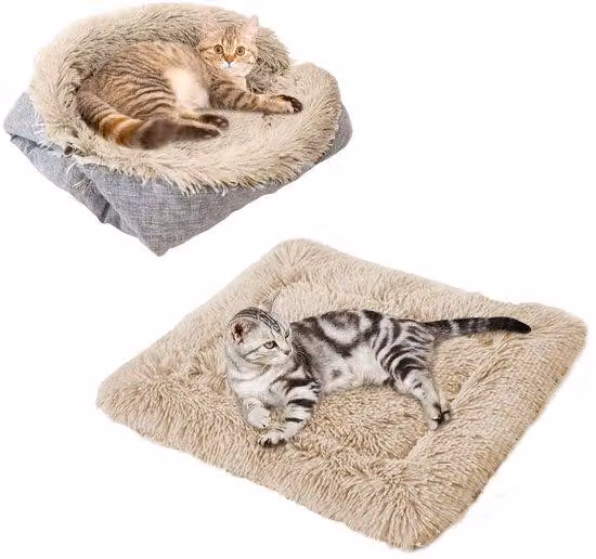 Cuccia a cuscino, 2 in 1, morbida, a forma rotonda, in lana, cuccia per cani di piccola taglia, cuccia per animali domestici, per gatti e cani di piccola taglia, marrone