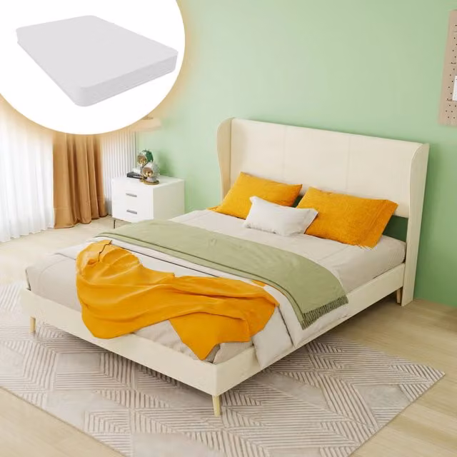 letto imbottito tessuto e metallo beige 140 x 200 cm