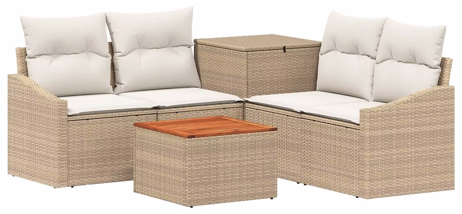 Set di divani da esterno, 6 pezzi. Colore: beige e crema. Materiali: rattan sintetico e acciaio