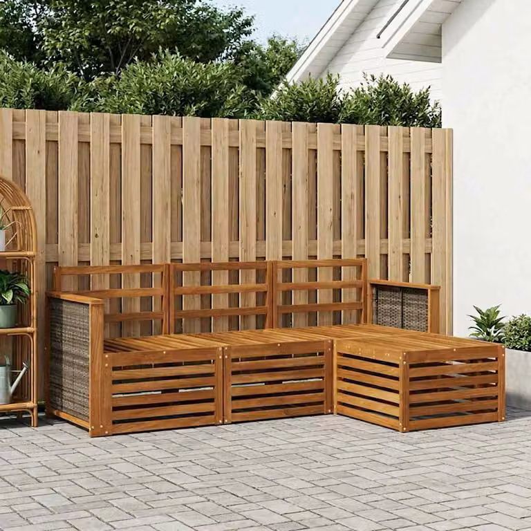 Set di divani da esterno vidaXL 4 pezzi in legno di acacia marrone con cuscini inclusi per giardino e terrazza