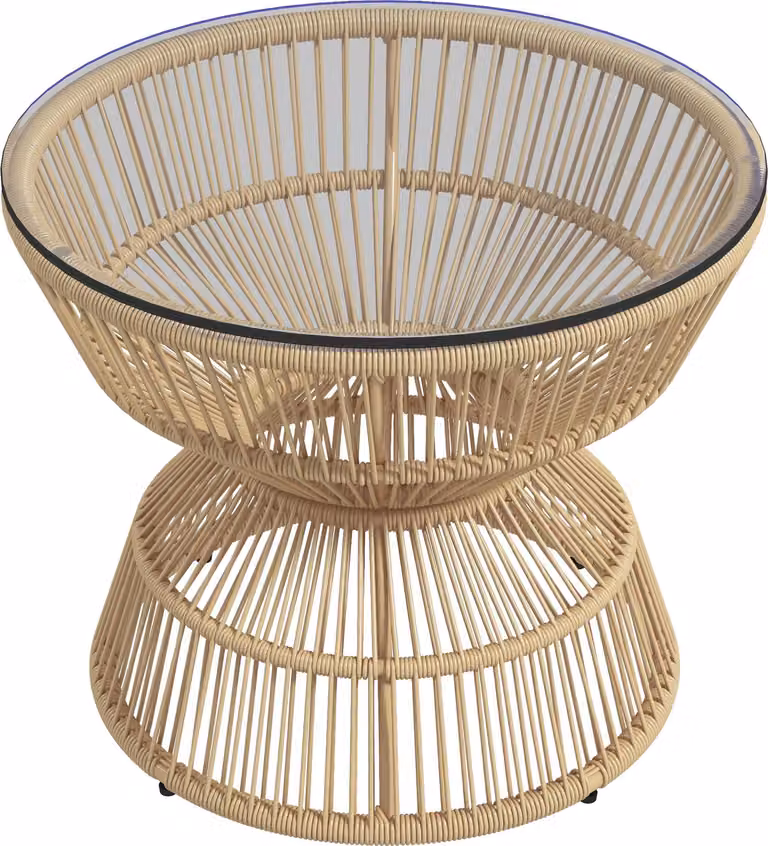 Tavolino da esterno Tavolino da giardino Tavolino in rattan, piano in vetro, rattan PE, 60 cm x 60 cm x 50 cm, naturale