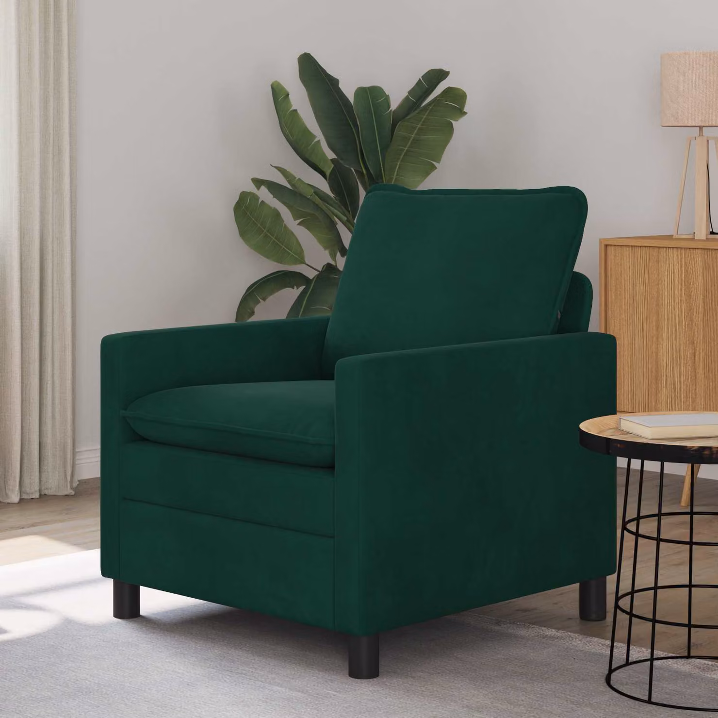Divano moderno vidaXL in velluto verde con struttura imbottita, L: 76 cm, P: 81 cm, H: 87,5 cm