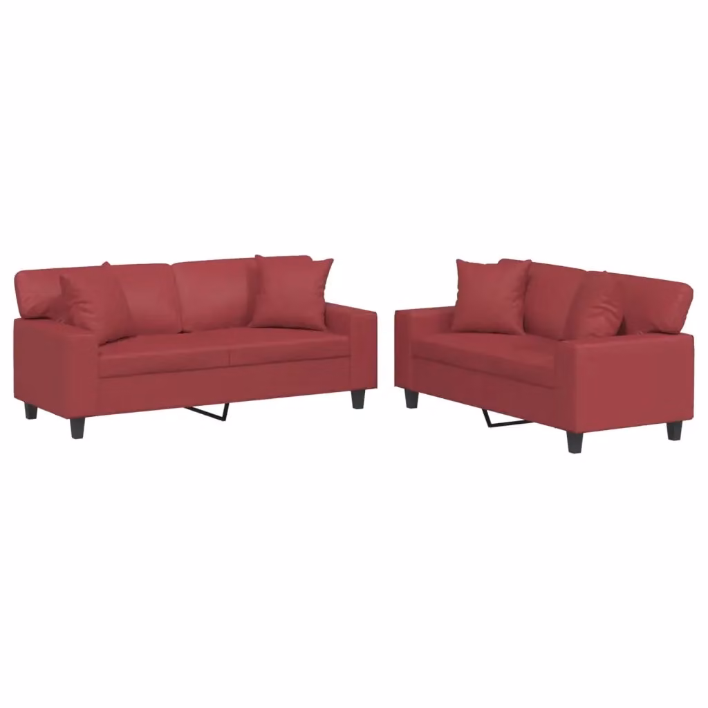 Set di 2 divani moderni vidaXL in similpelle rosso con cuscini inclusi L/P/H: 154 x 80 x 77 cm – 2