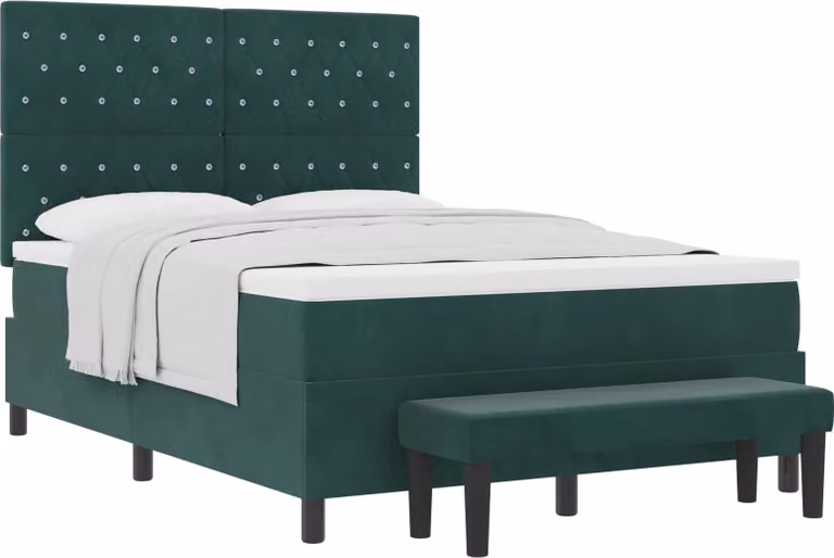 Letto a molle con testiera Verde Scuro 190 x 140 cm Velluto