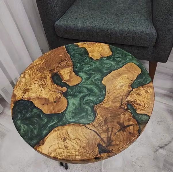 Moderner Runder Couchtisch Massivholztisch Edler Epoxidharztisch