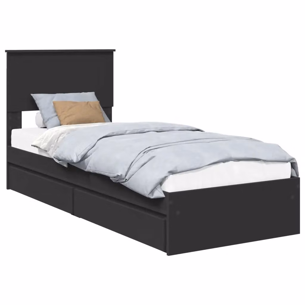 Letto con Contenitore Moderno vidaXL in Legno Ingegnerizzato Nero L: 75 cm, P: 190 cm, H: 90 cm – 2