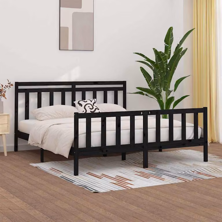 vidaXL Giroletto Nero in Legno Massello di Pino 200x200 cm