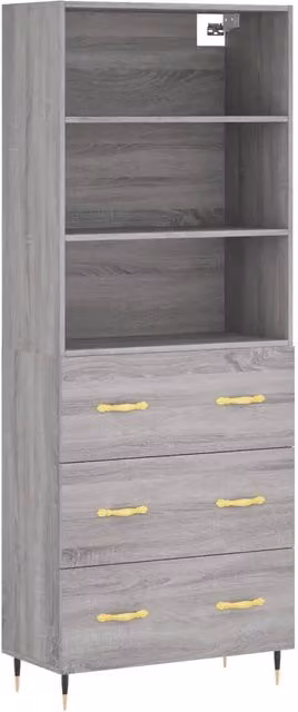 Credenza moderna in legno multistrato e metallo Grigio Sonoma, sospesa, L: 69,5 cm, P: 34 cm, H: 180 cm