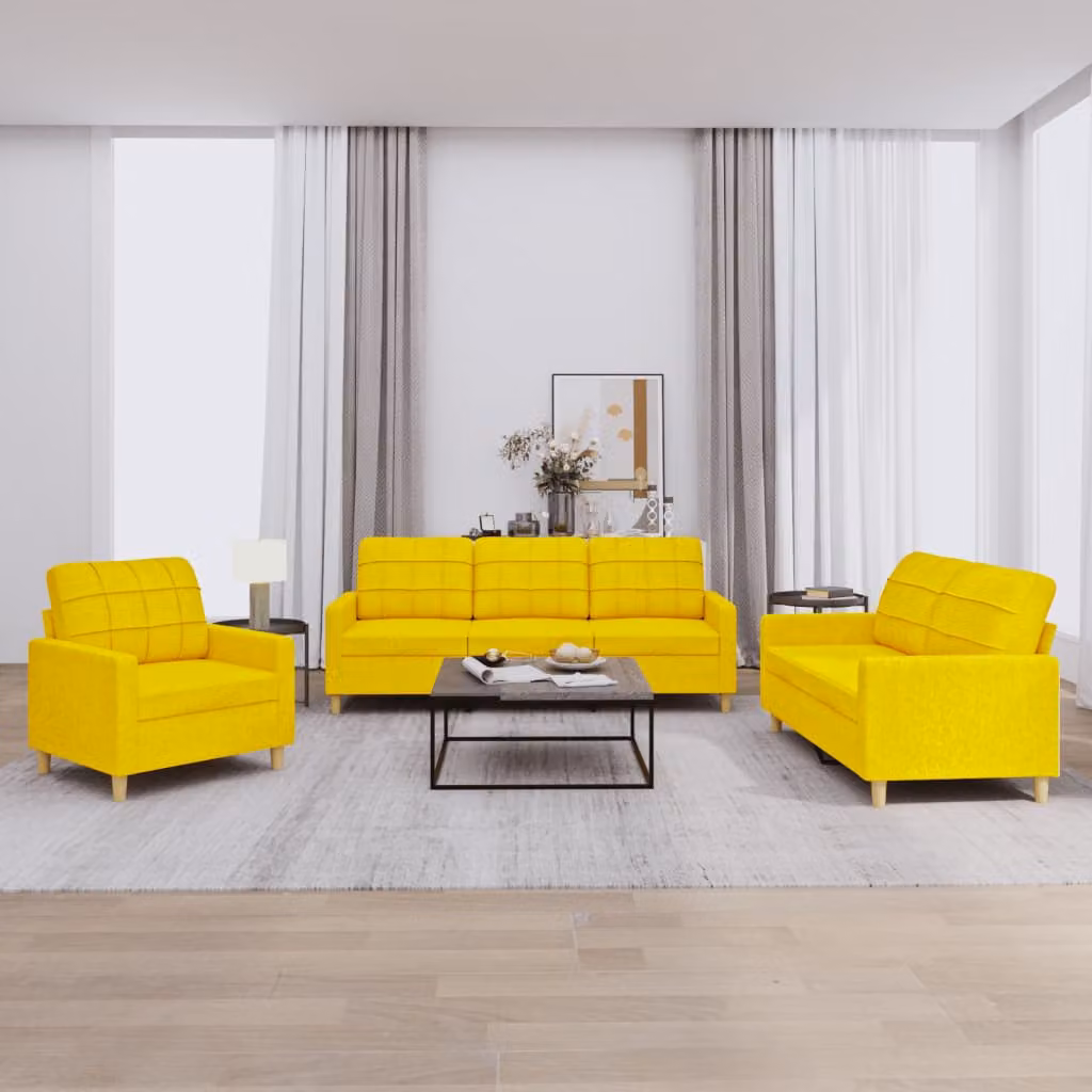 vidaXL Set di Divani 3 pz con Cuscini Giallo Chiaro in Tessuto