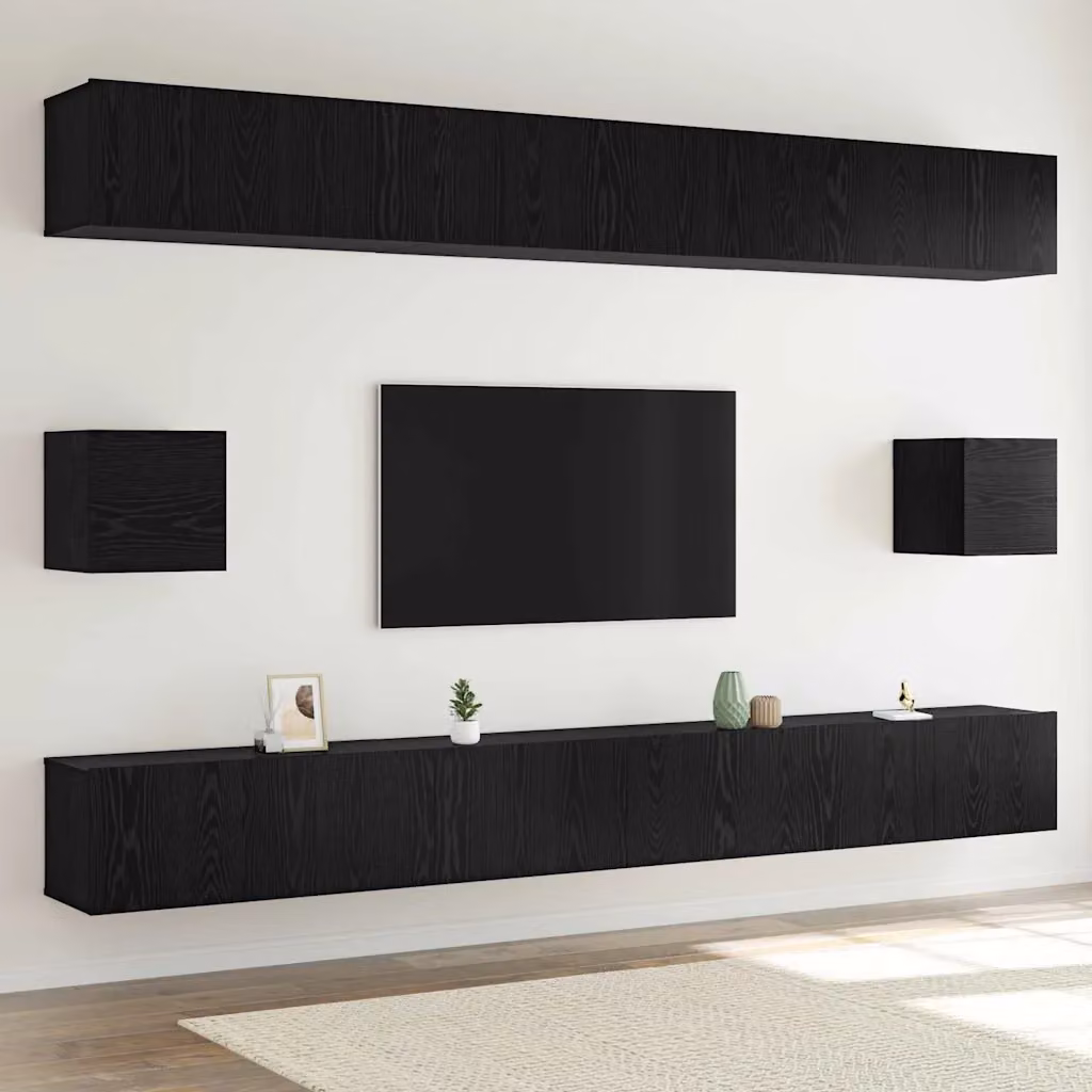 Set mobile TV moderno vidaXL in legno ingegnerizzato nero e rovere, 8 pezzi