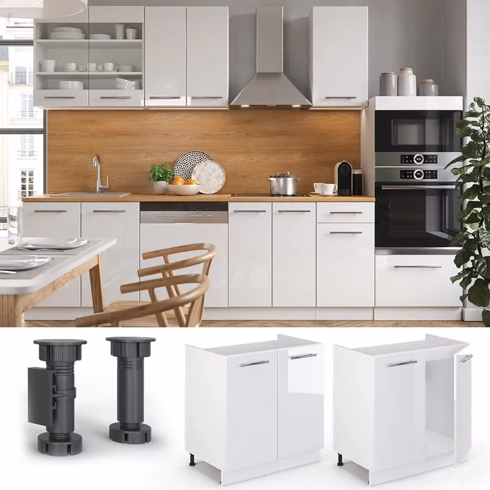 Mobile lavello cucina Fame-Line Vicco Bianco lucido e Rovere, L: 80 cm, H: 82 cm, P: 60 cm – 2
