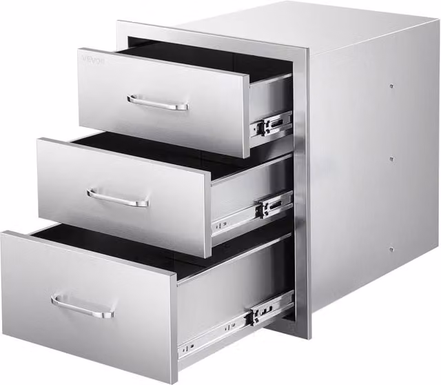 Cassettiera da Incasso Tripla in Acciaio Inox per Cucina da Esterno e Barbecue 46 x 59 x 59 cm, 3 Cassetti Robusta da Giardino