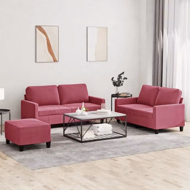 Set di divani 3 pezzi vidaXL in velluto rosso con cuscini per il tuo soggiorno