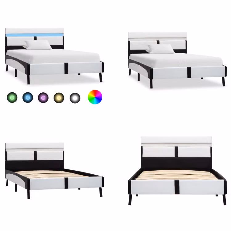 vidaXL Struttura letto con LED bianco e Similcuoio nera 90×200 cm - Struttura letto - Cornici letto - Struttura letto - Letto