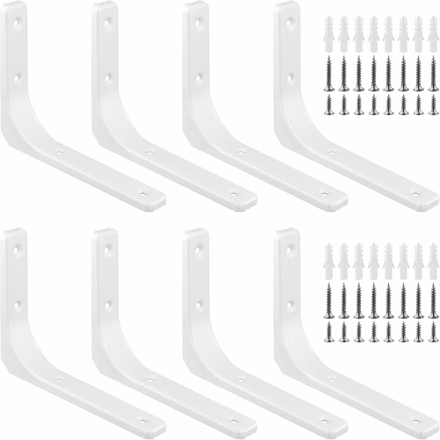 Supporti a parete in metallo a forma di "L", colore bianco, confezione da 8 pezzi, dimensioni 200x150x30 mm, per mensole angolari