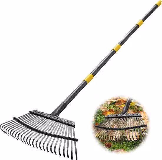 Fresella da potatura da 160 cm; robusta, con 25 denti metallici, larghezza 45 cm, manico regolabile in acciaio; ideale per raccogliere i rifiuti sotto aiuole, piante delicate, prati e nel terreno del giardino