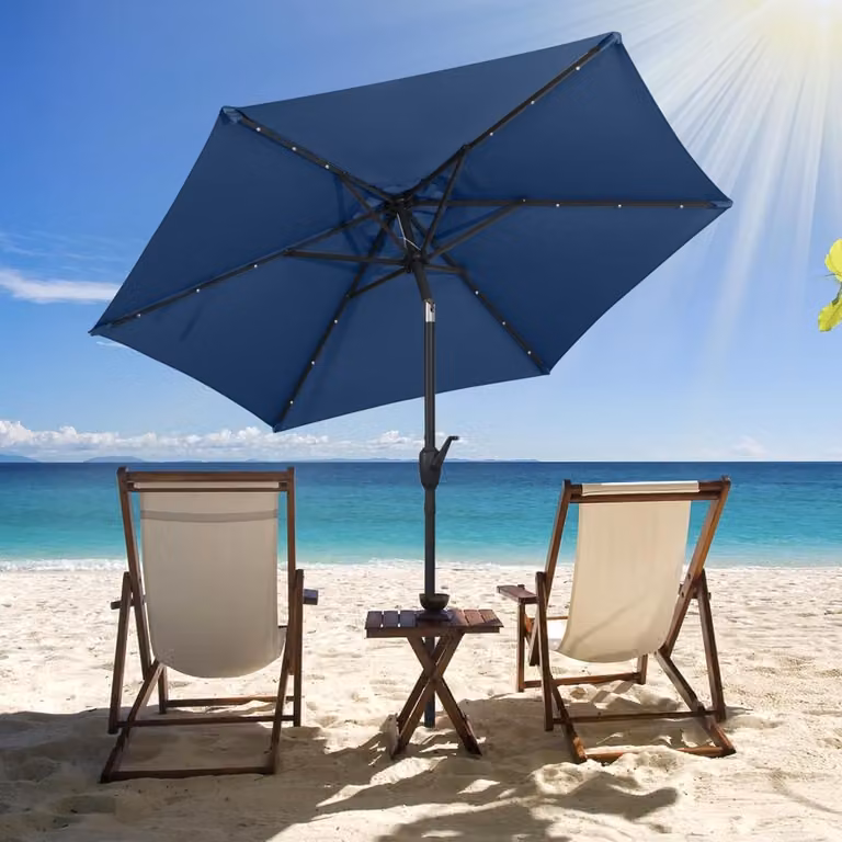 Ombrellone da mercato Costway con pannello solare per esterni, colore Blu Navy, diametro 230 cm