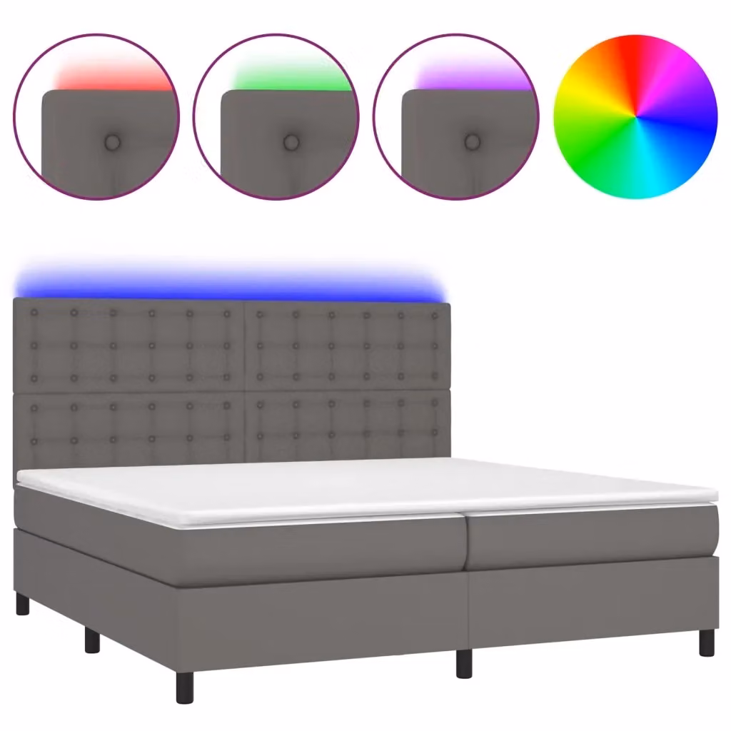 vidaXL Letto con Giroletto a Molle, Materasso Ibrido e Illuminazione LED, Grigio, L/P: 200 x 200 cm – 2