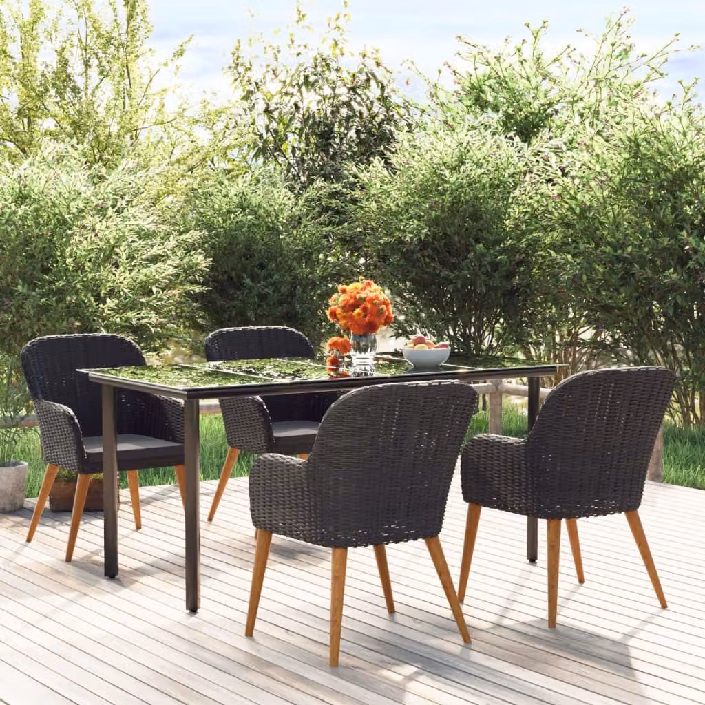 The Living Store Set da pranzo da giardino 5 pezzi con cuscini nero