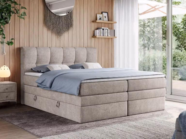 Letto boxspring con materasso matrimoniale - ALVIN-KING - 200 x 200 cm - Beige - H4