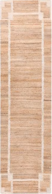 Tappeto Runner Beige Chiaro Iuta 80 x 300 cm con Motivo Rettangolare Tessuto Stile Rustico Soggiorno Camera Da Letto