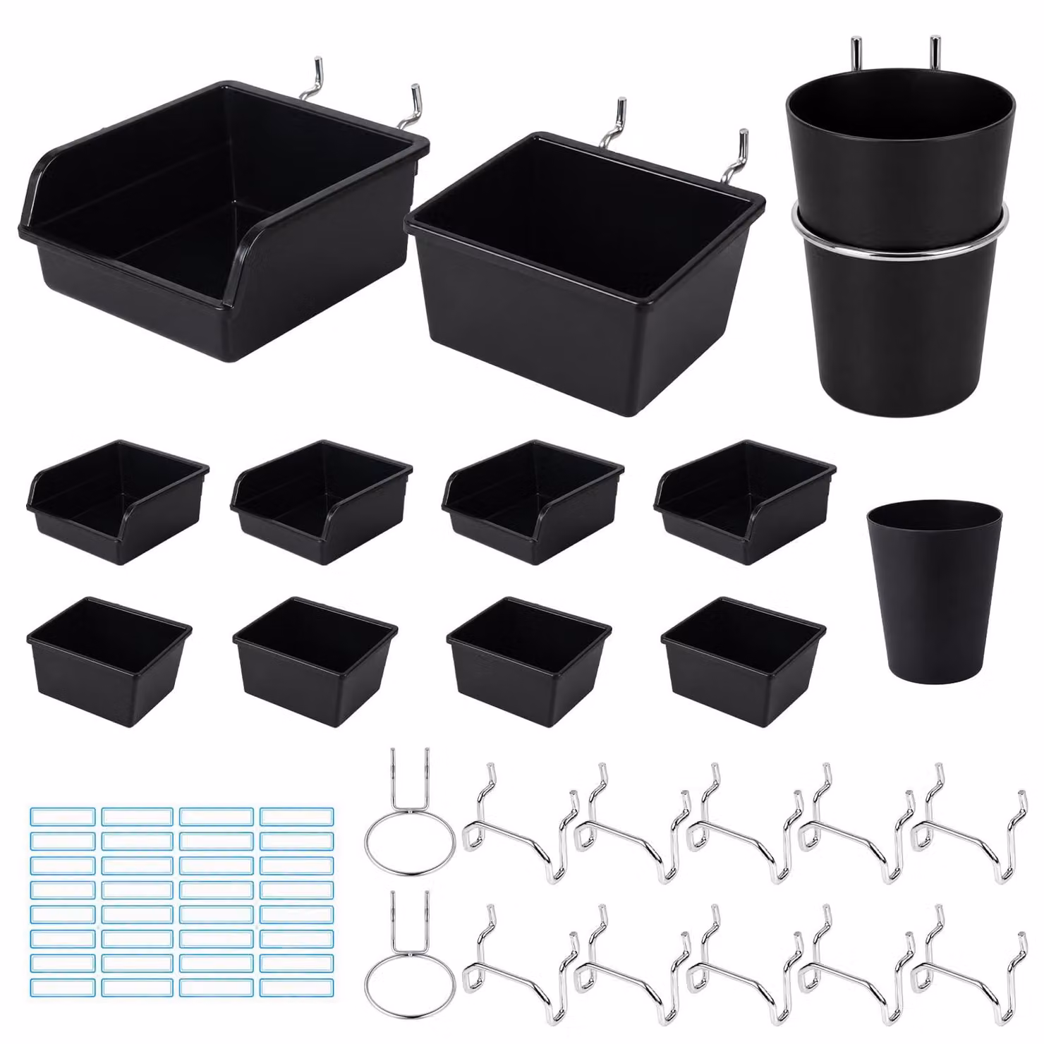 Elzusha - Set di 12 contenitori per utensili da parete, completo di pannello forato e etichette per utensili