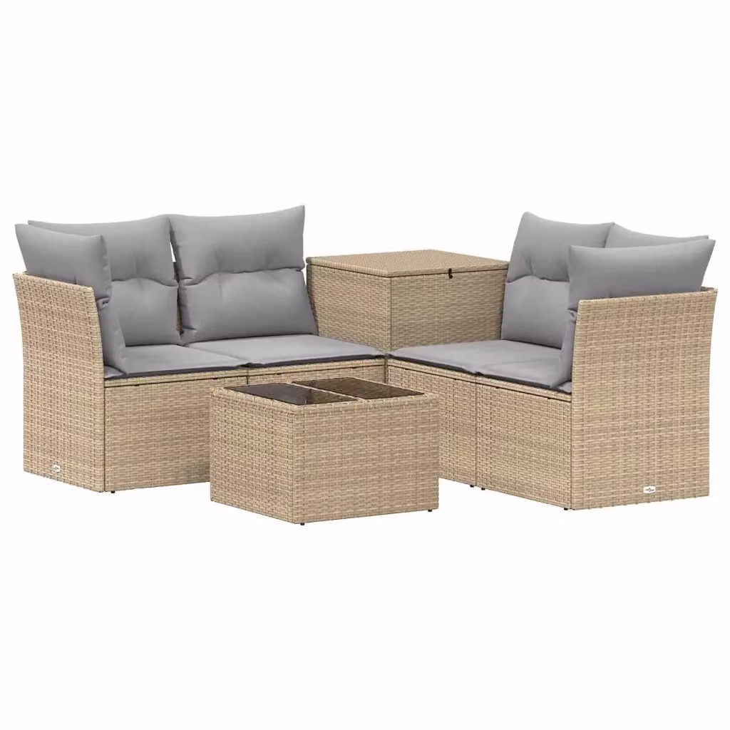 Set di mobili da giardino vidaXL in polyrattan con divani, elementi angolari e tavolino, colore beige e grigio – 2