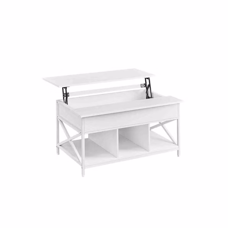 Tavolino da Caffè con Piano Sollevabile Marrone Vintage e Nero, Bianco Neve + Bianco / 60 x 100 x (48-62) cm