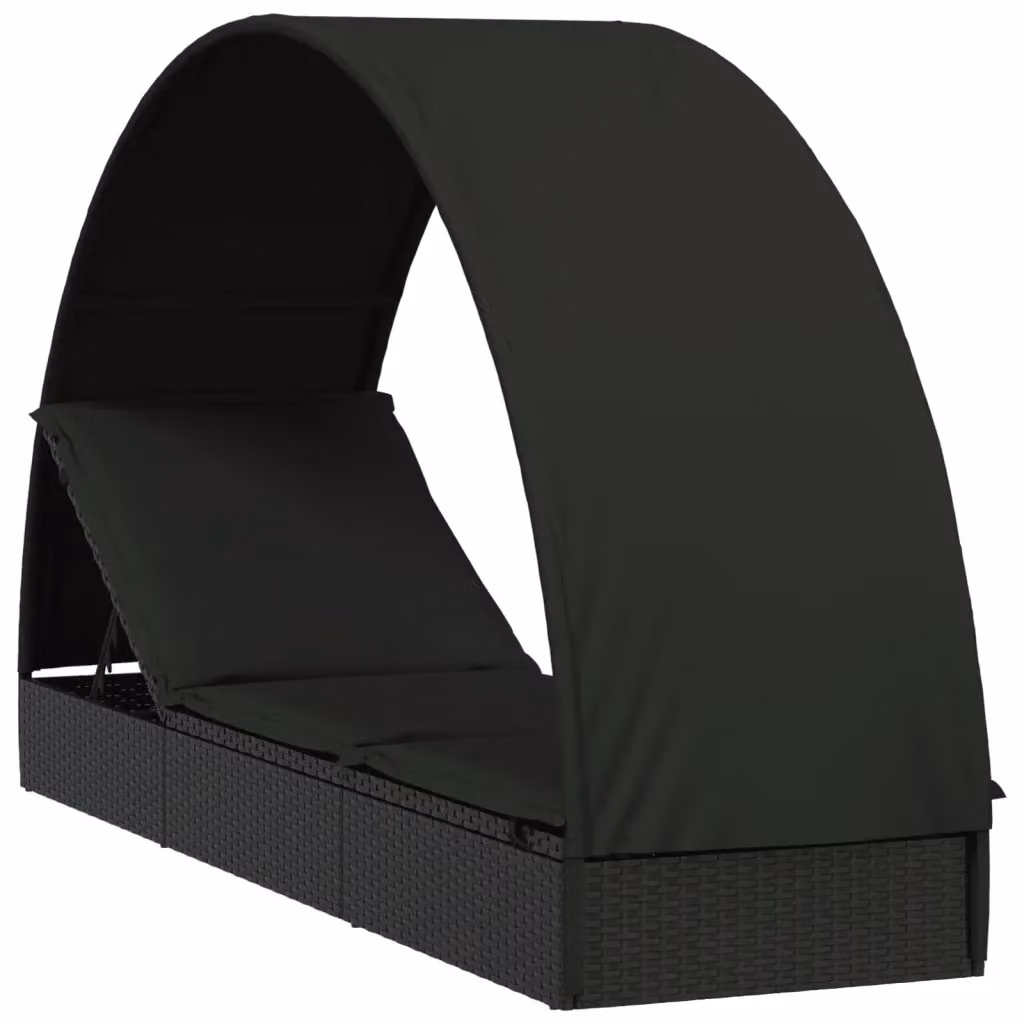 Lettino da giardino vidaXL con tetto rotondo e parasole in polyrattan nero L/P/H: 211 x 57 x 140 cm – 2