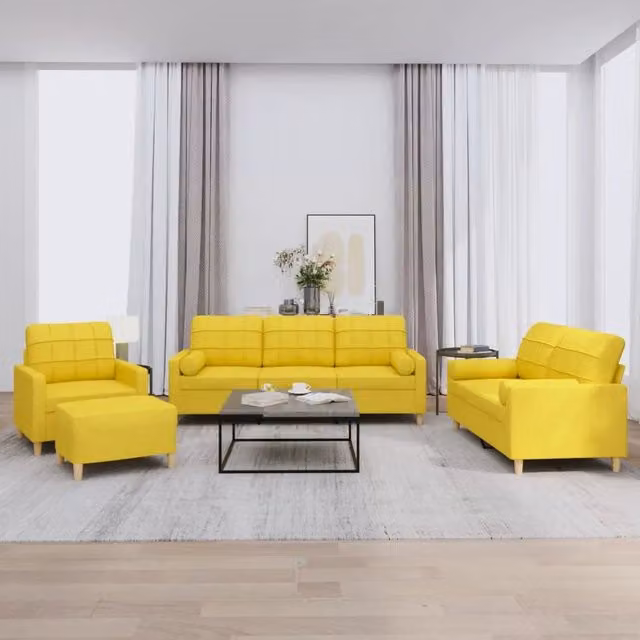 Set di Divani 4 pz con Cuscini Giallo Chiaro in Tessuto 3201271