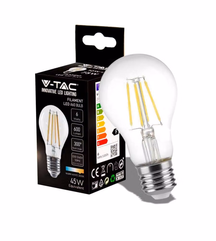 Lampadina LED E27 6W A60 Filamento 3000K