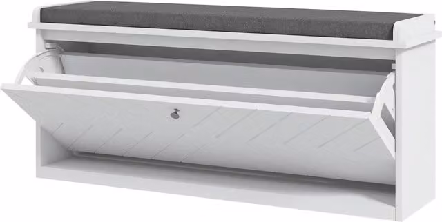 Panca scarpiera da ingresso 100 x 26 x 48 cm contenitore per 10 paia seduta imbottita moderna finitura opaca in MDF bianco 21_0002703
