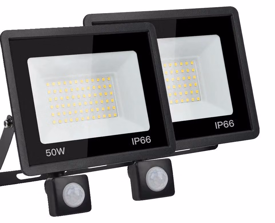 Sensore di movimento per faretto, impermeabile, con area di rilevamento regolabile, 50W, confezione da 2, luce bianca fredda