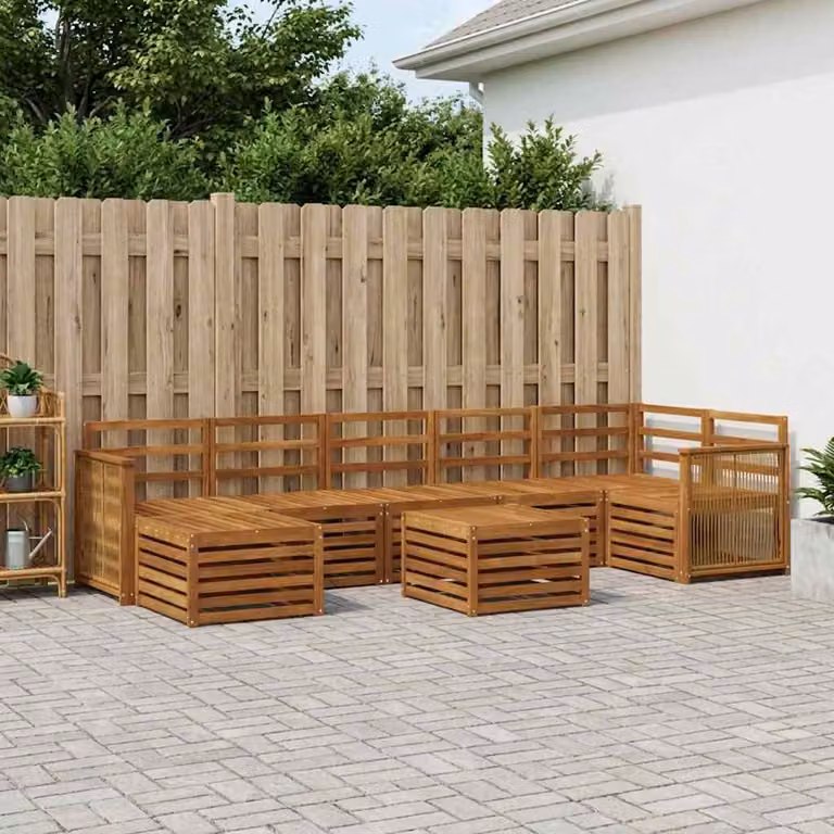 Set di divani da esterno vidaXL 7 pz in legno di acacia massello marrone con cuscini inclusi per giardino e terrazza