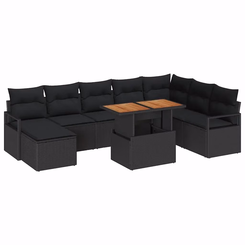 Set Divano da Giardino a L vidaXL 9 Pezzi Nero con Cuscini e Contenitore per Archiviazione in Rattan e Metallo – 2