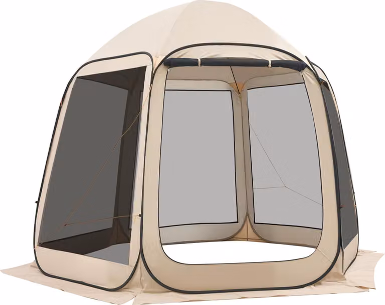 Tenda pop-up SucceBuy, dimensioni 330x280 cm, per 4-8 persone, con pareti laterali in rete, picchetti, borsa per il trasporto, ideale per giardino e attività all'aperto, colore beige (senza tunnel di collegamento)
