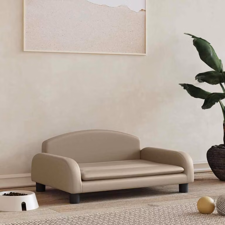 vidaXL Lettino per Cani Moderno in Similpelle Beige e Legno, L 70 x P 45 x H 30 cm