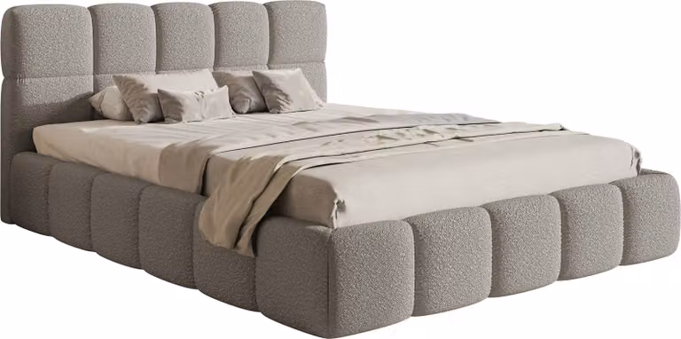 Selsey Cloudy - Letto con struttura imbottita, rivestimento in bouclé grigio, 140 cm