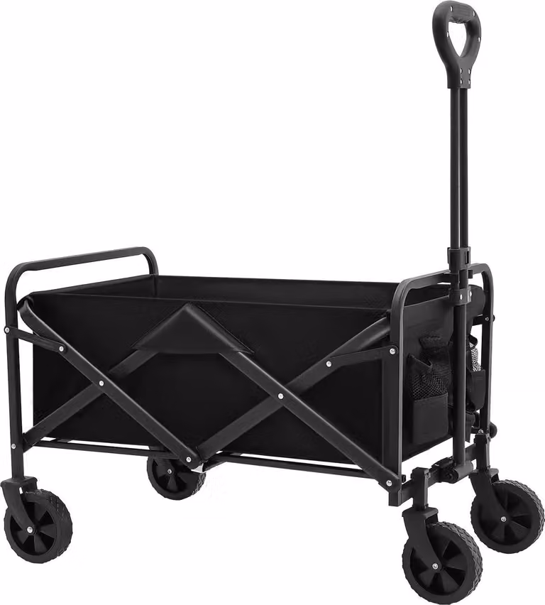 Carrello pieghevole - Carrello da trasporto - Portata 80 kg - Dimensioni pieghevoli 51×13×68 cm - Maniglia regolabile 68-92 cm - Ruote 12,7 cm - Struttura in acciaio e tessuto Oxford - Nero