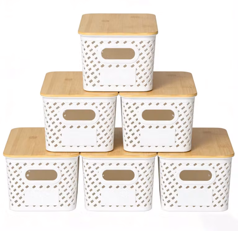 Solidchoice - Contenitori impilabili con coperchi in bambù (6 pezzi)