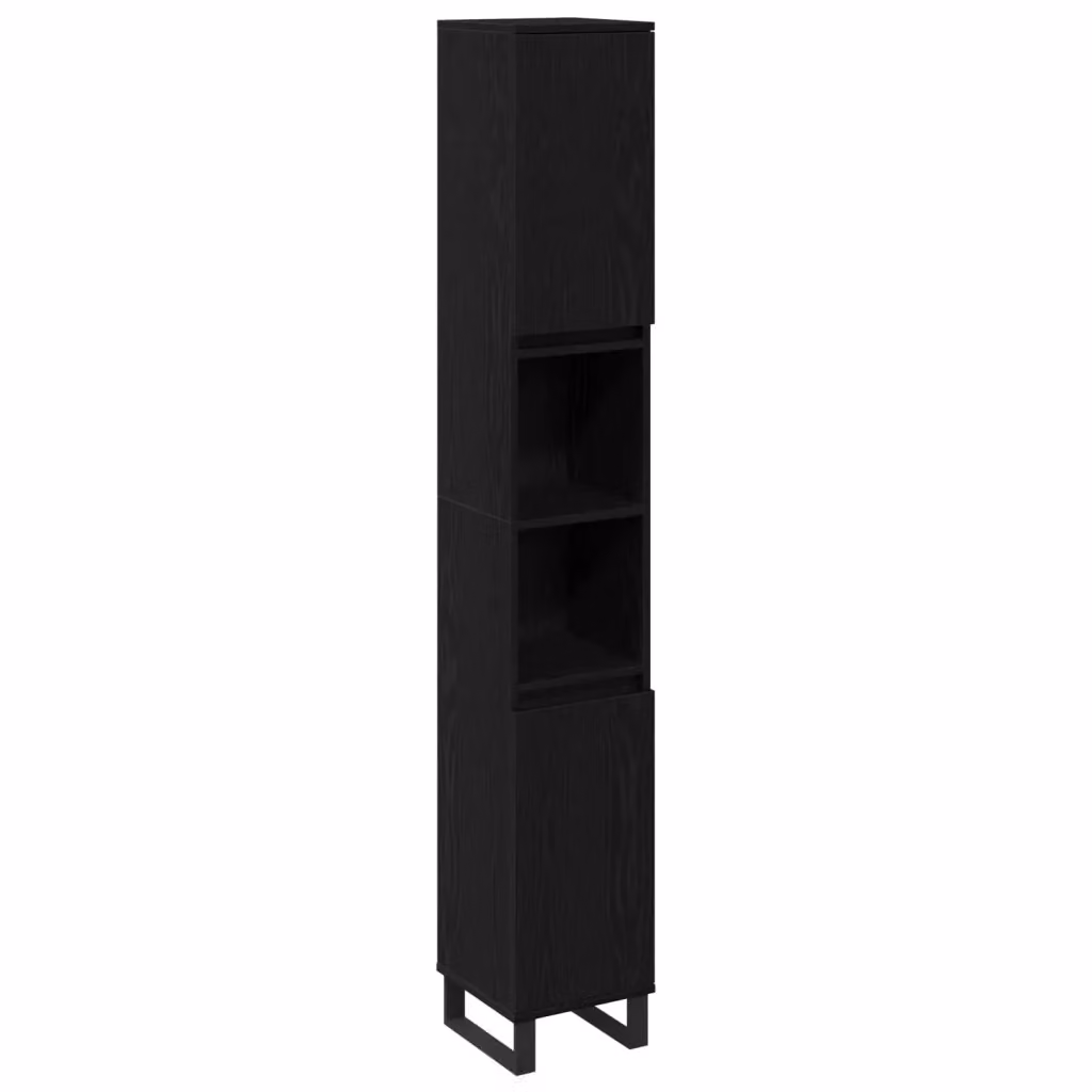Mobile da bagno vidaXL nero con ante a battente e ripiani interni L/P/H: 30 x 30 x 190 cm – 2