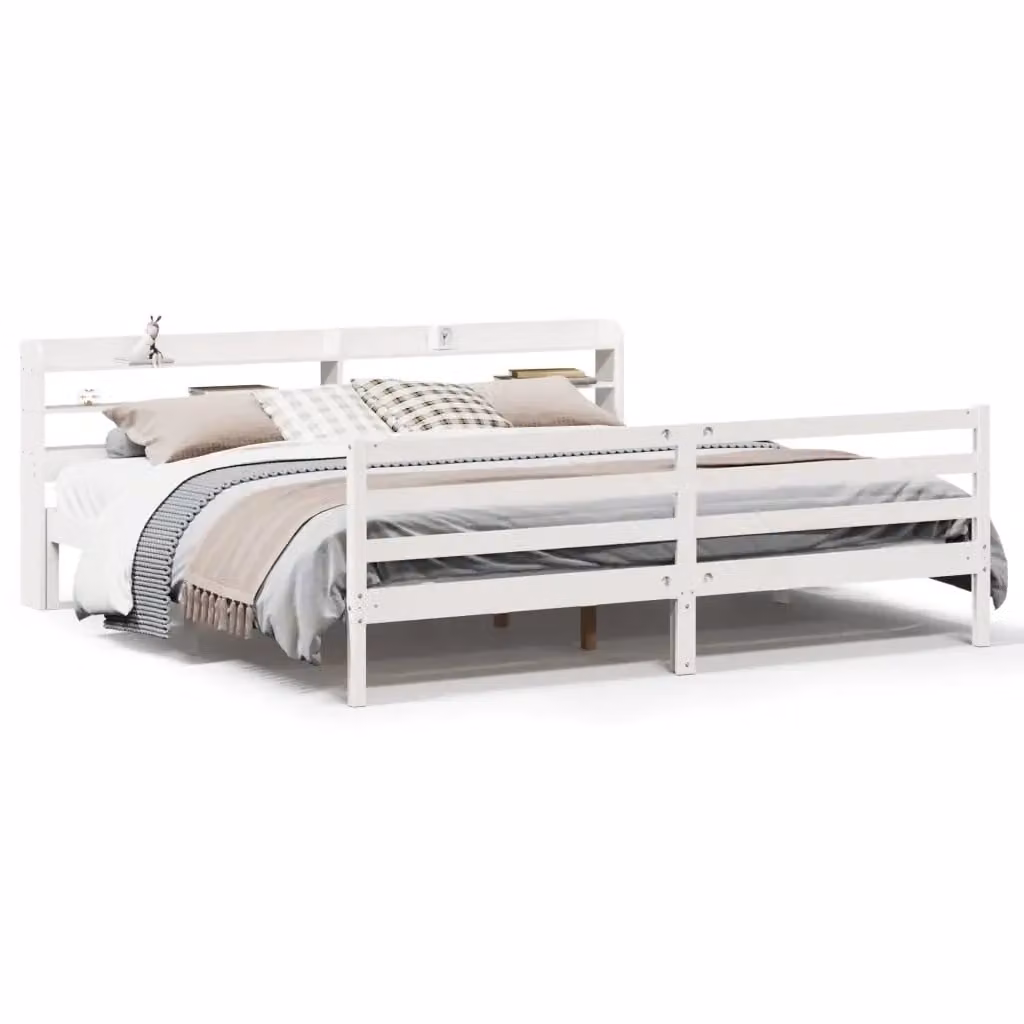 vidaXL Letto con Testiera in Legno di Pino Rustico Bianco 200 x 200 cm – 2