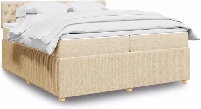 Letto a molle vidaXL con materasso in tessuto beige e bianco, struttura in legno di pino e doghe in legno, L/P: 200 x 200 cm